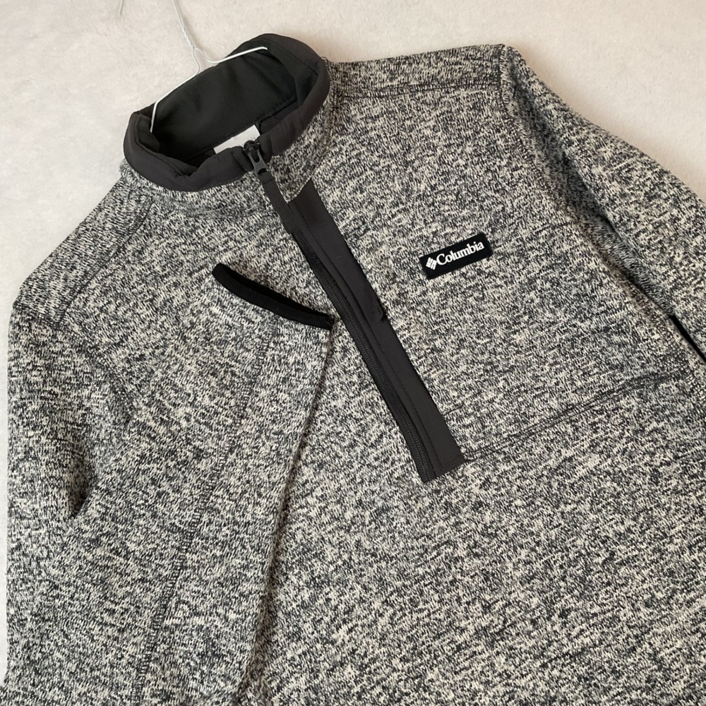 Columbia Mens Gray Marled Sweater Knit Fleece Quarter Zip Pullover Jacket M